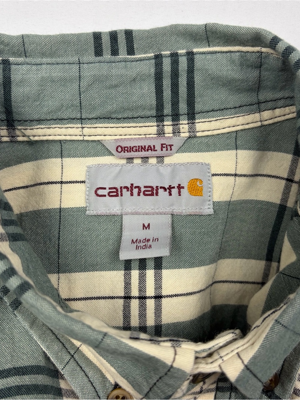 Carhartt Men’s Green & Cream Plaid Work Shirt - Picture 2 of 6